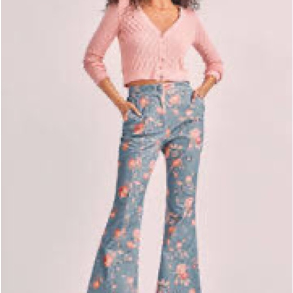 Loveshackfancy Meyerson Flared Pants in Carnation Garden Corduroy